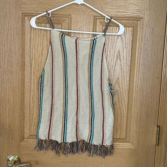 COCO + JAIMESON Striped Fringe Tank Top Large - Picture 2 of 6